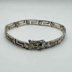 925 Sterling Silver Greek Key Meander Link Bracelet 8" 14.9g